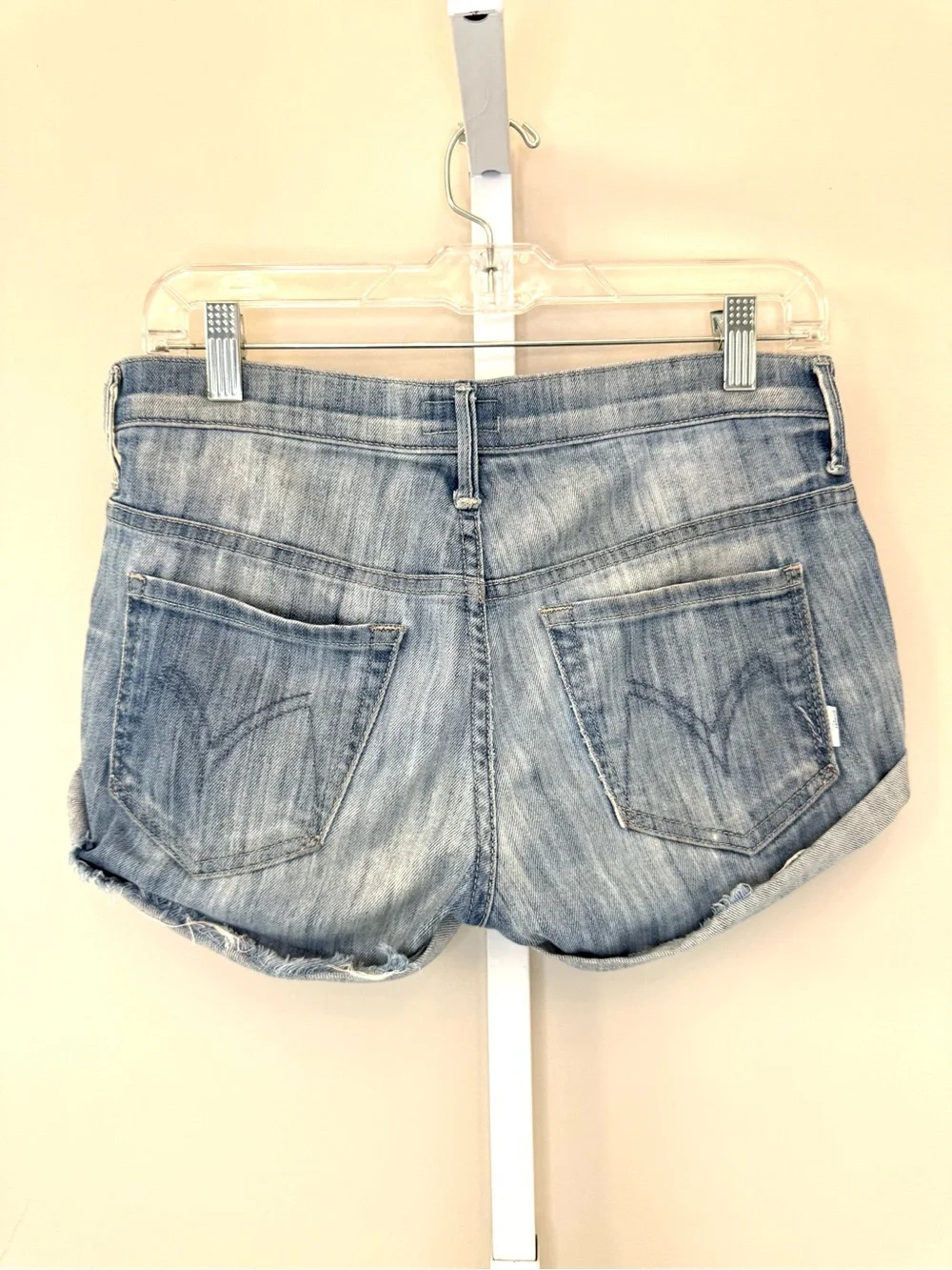 MOTHER SNS Frayed Denim Shorts Light Wash Rolled Cuff Low Rise Size 25